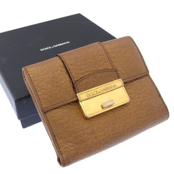 AUTH Dolce&Gabbana Wallet Purse Brown Gold Woman